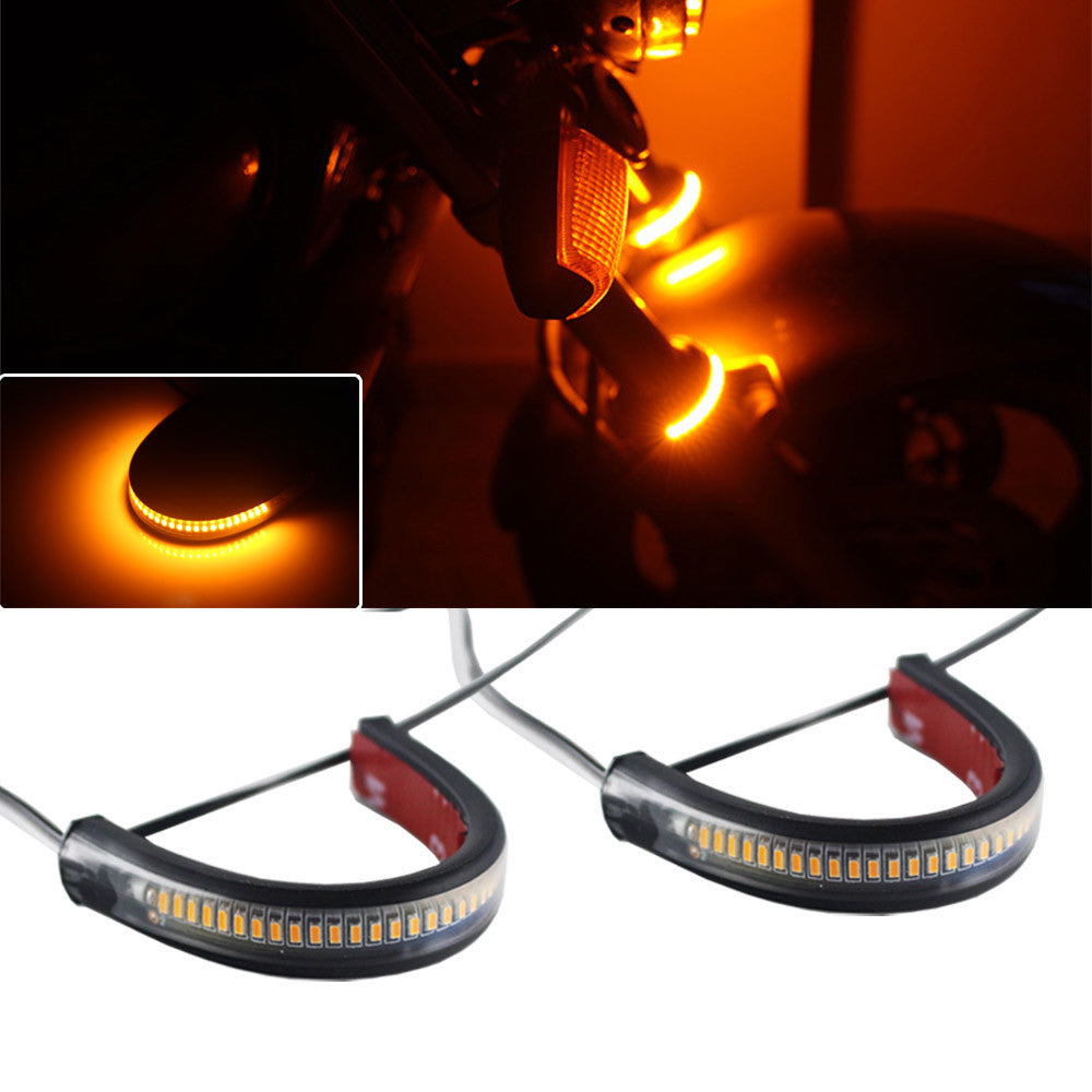 2-pack of bright amber LED light strips suitable for motorcycles, motorcycle forks, turn signals Q