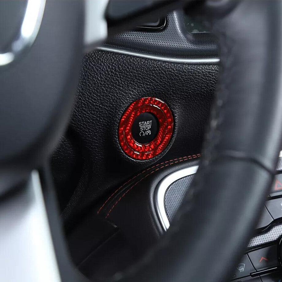 For 15-23 for Chrysler 300 Red Carbon Engine Start Stop Push Button Cover Ring Trim