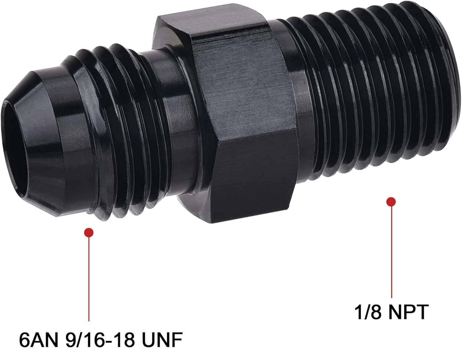 2Pcs 1/8 NPT to 6AN Adapter Pipe Thread to AN6 Male Flare Fitting Black