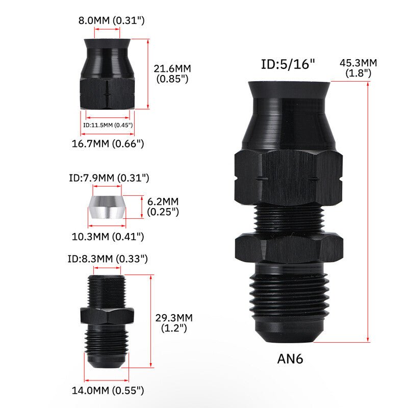 6AN 5/16 Fuel Adapter Connector GM Quick Coupling with Threaded Female Black - n