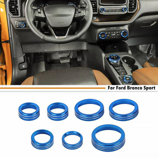 For 2021-2024 Bronco Sport Blue Center Console Switch AC Control Knob Trim Ring v