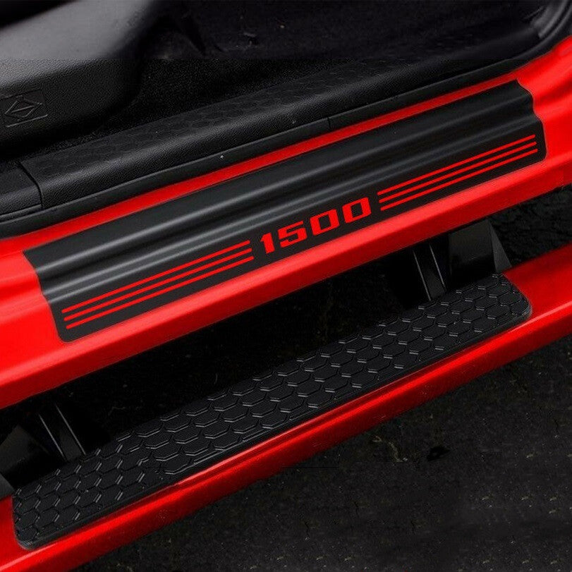 4-Piece Pack of for Ram 1500 Red Letter Carbon Fiber Cab Door and Window Cover Pedal Protectors n