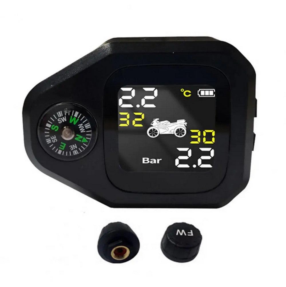 Motorcycle TPMS Tire Tyre Pressure External Sensor Monitoring System W/Compass Q