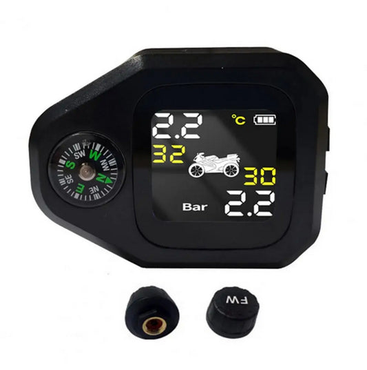 Motorcycle TPMS Tire Tyre Pressure External Sensor Monitoring System W/Compass Q