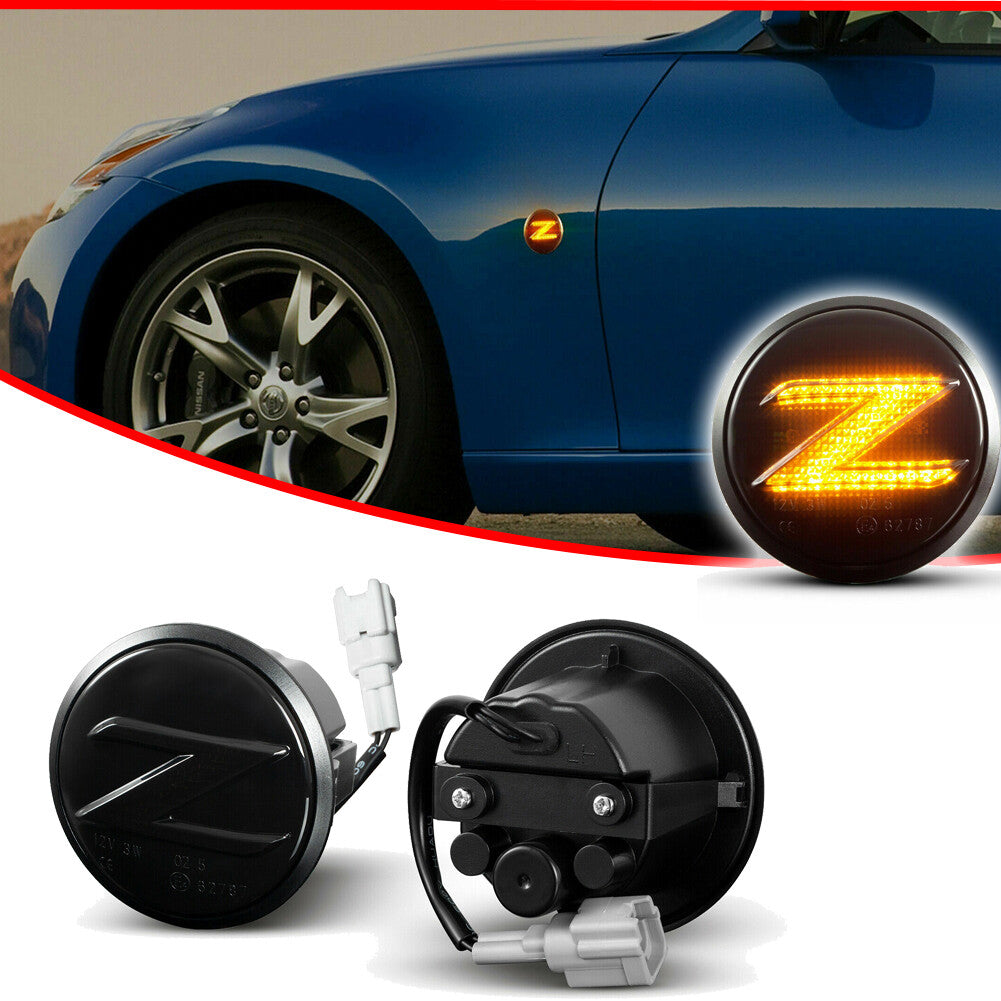 2 Smoke Sequential LED Side Marker Lights Turn Signals For 2009 - 2020 for 370Z - v