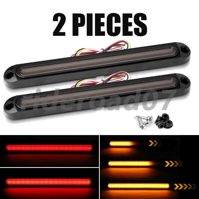 2X Red Amber 10 LED Turn Signal Flowing Tail Brake Light Stop DRL Trailer Truck