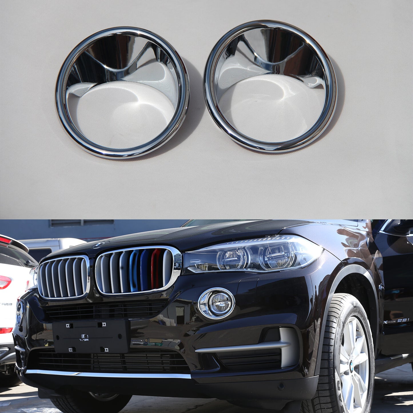 2-Piece Car Front Fog Light Cover Ring Trim for X5 F15 2014-2018 n