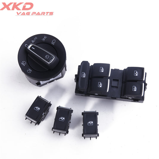 5-piece Chrome Headlight and Main Window Switch Set for SKODA Octavia