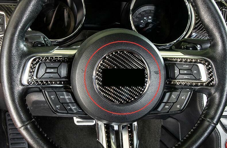 Fit for Ford for Mustang 2015-2022 Carbon Fiber Steering Wheel Cover Panel Trim 1PCS