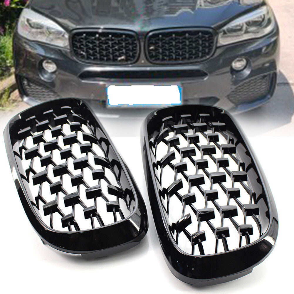 Front Grille Glossy Black Diamond Meteor Style Fits for BMW X5 F15 2014-16