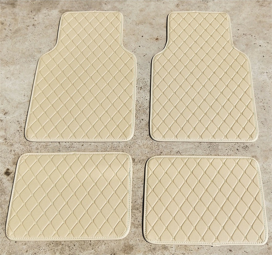 Accessory Car Floor Mats Pads Waterproof Non Slip Carpets 4Pcs Beige PU Leather
