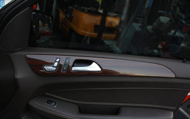for Benz GLE GLS 2016-2019 Brown Wood Grain Inner Door Handle Bowl Frame Trim 4X