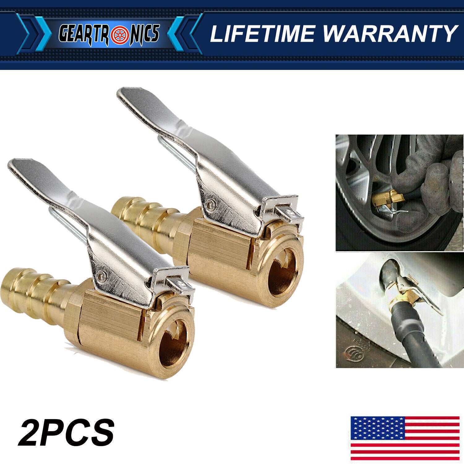 2x Air Chuck Open Flow Straight Lock-On with Clip for Tire Inflator Car Tool
