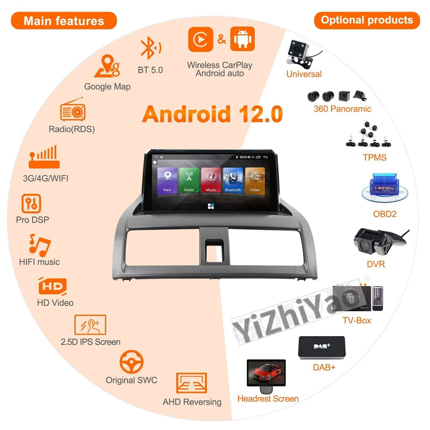 for Honda for Accord 7th 2004-2007 Stereo Android Auto Carplay Car Radio GPS Screen