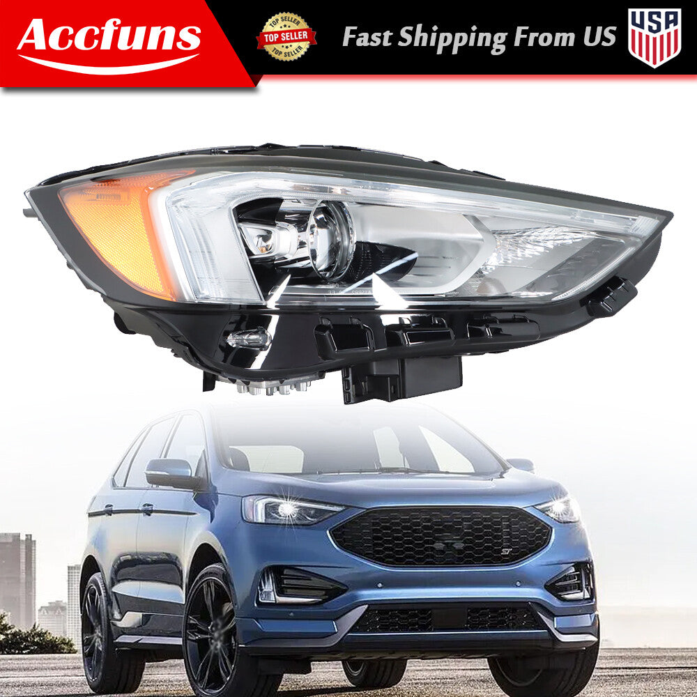 The right-side headlight is full LED with DRLs and a black housing, suitable for 2019-2021 Edge models. n