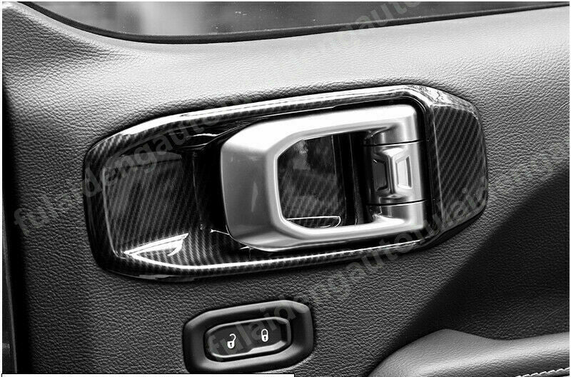 Carbon Fiber ABS Inner Door Handle Bowl Cover Trim for Jeep for Wrangler JL 2018-21