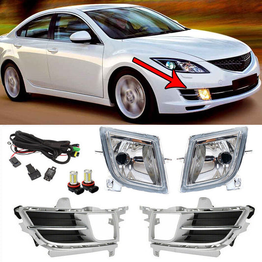 for Mazda 6 2009-2010 Set LED Front Fog Light Lamp Chrome Cover Wiring Switch