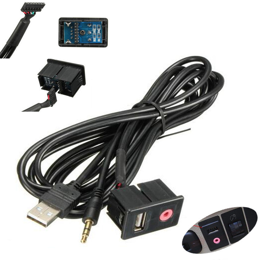 Car Headphone Jack Mounting Panel Dash Dock Input Lead Flush Mount 3.5mm AUX USB