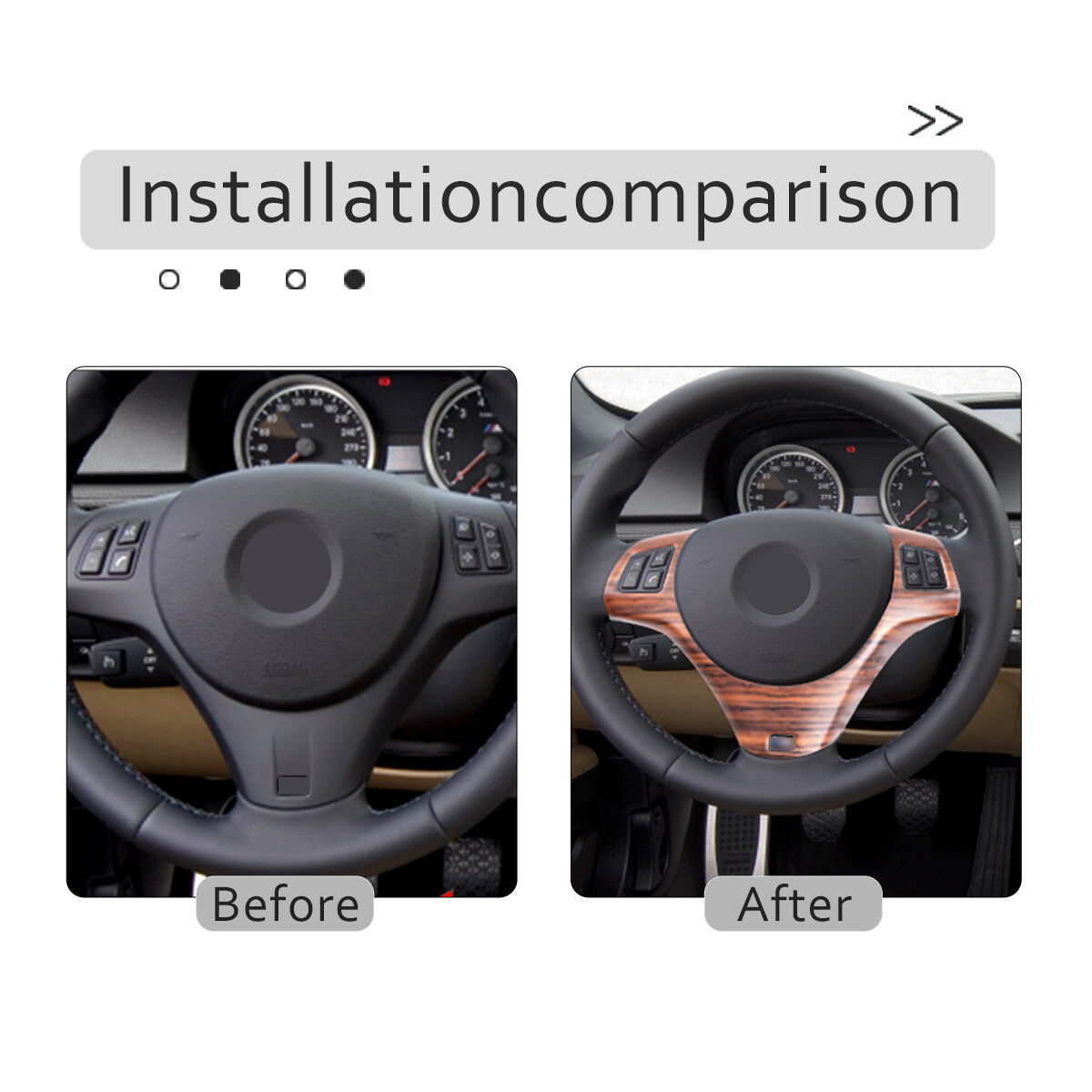 Pine wood trim on the steering wheel is suitable for 2005-2012 3 E90, E92, and E93 models. n
