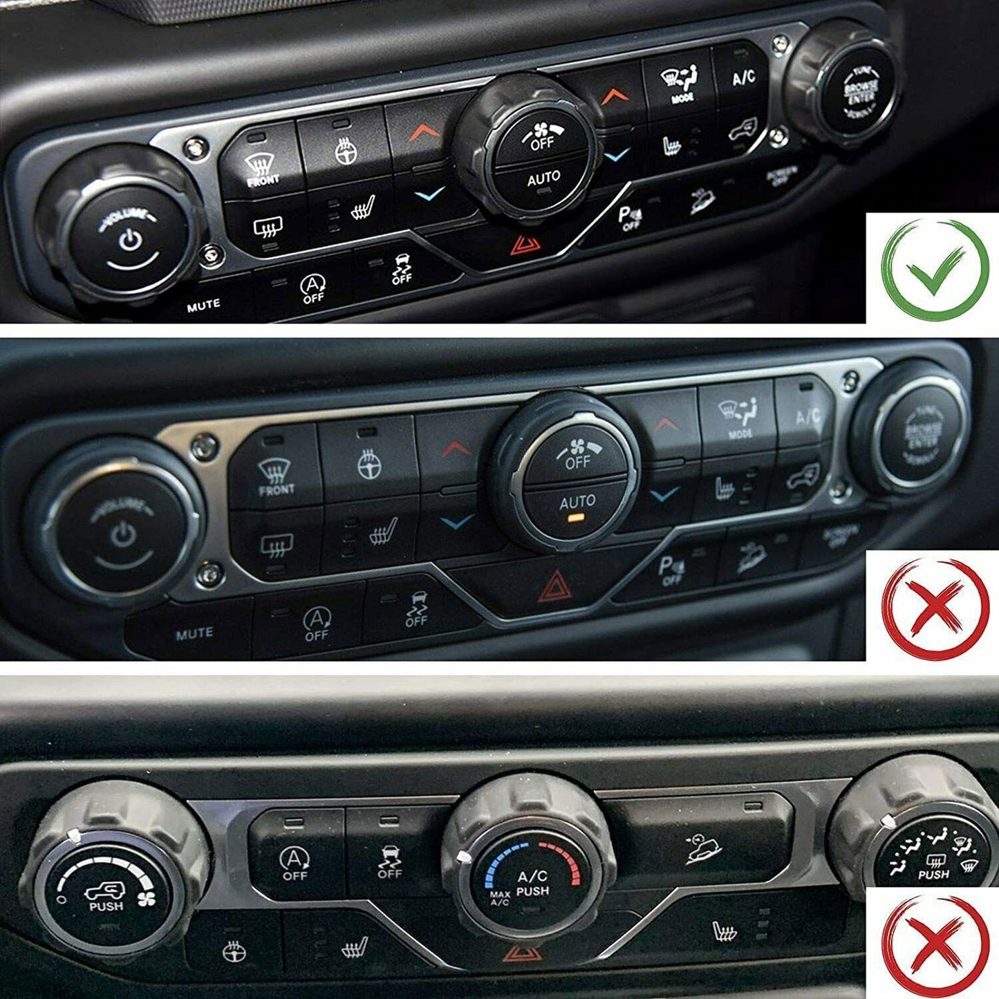 4*Red Air Conditioning + Headlight Switch Button Ring Trim for Jeep for Wrangler JL