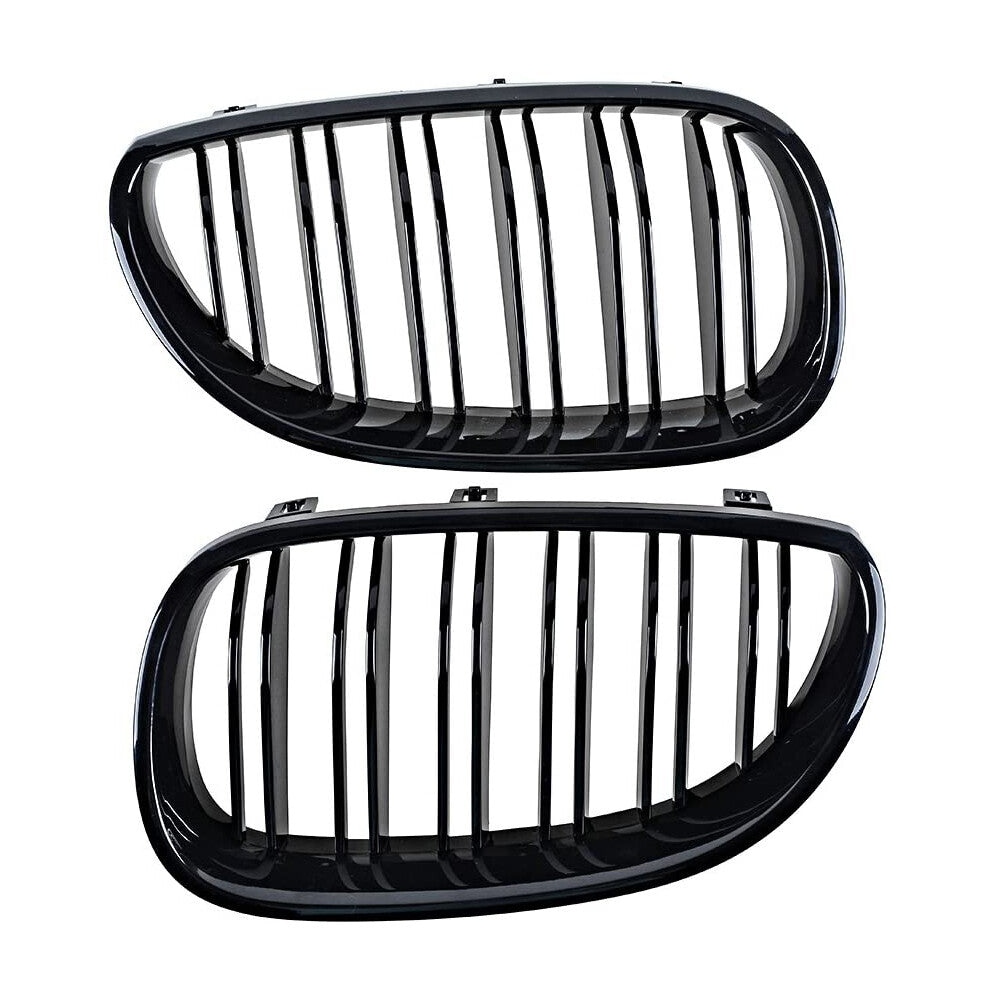 Twin-bar gloss black bumper and kidney grille suitable for BMW E60, E61, 5 Series, and M5 (2003-2010).