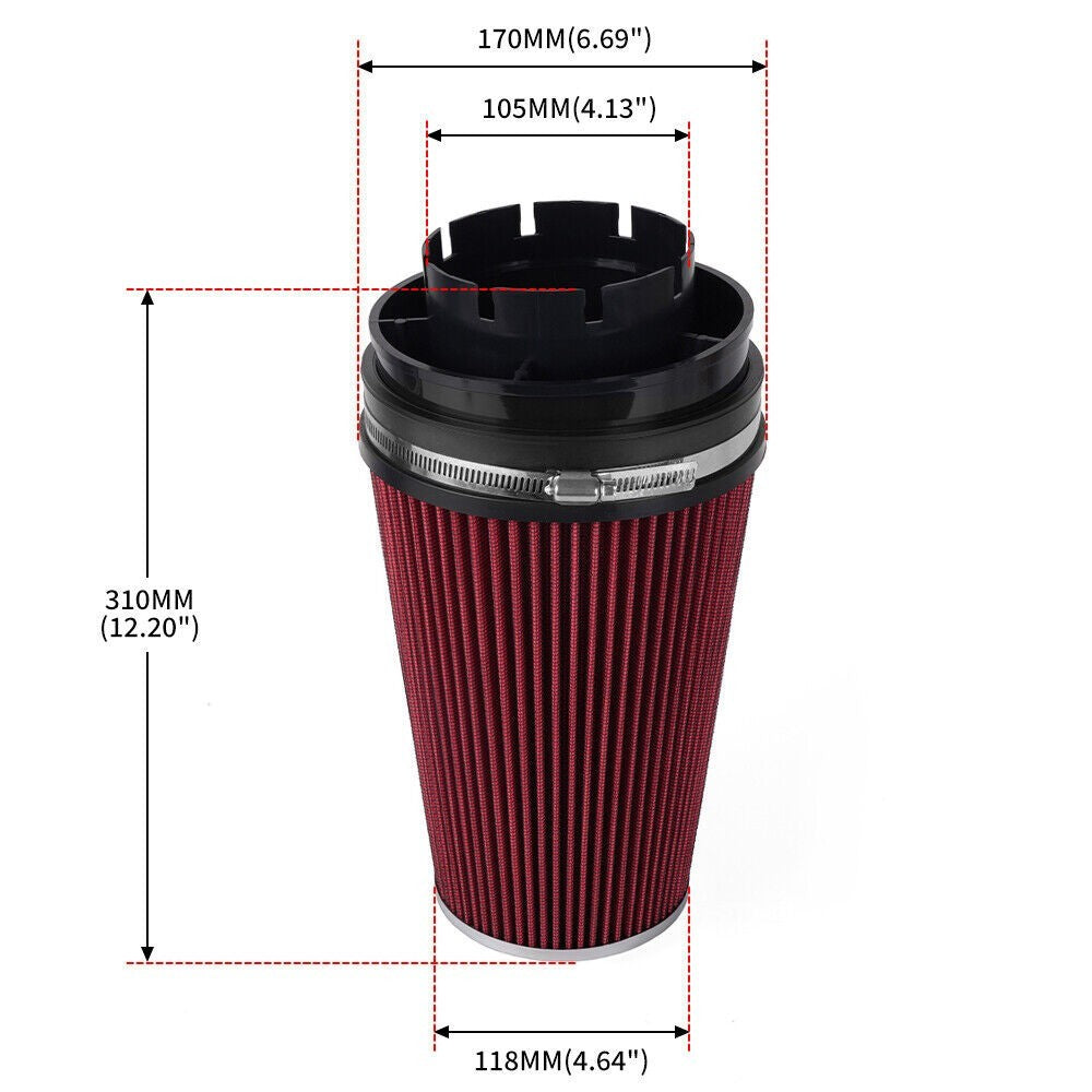 RED 4102mm Long High Flow Inlet Cone Red Dry Filter Cold Air Intake Replaceme Q