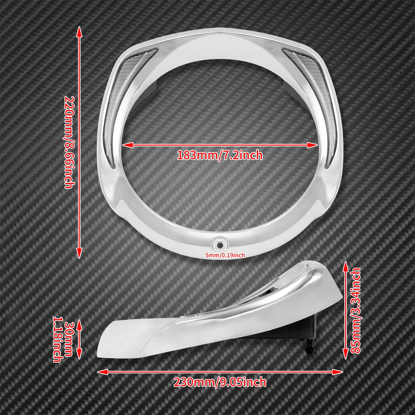 Chrome 7'' LED Headlight Bezel Batwing Fairing Cover Fit for Harley Touring 2014 Q
