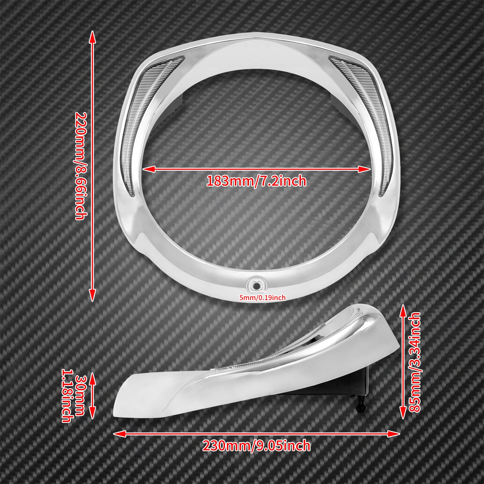 Chrome 7'' LED Headlight Bezel Batwing Fairing Cover Fit for Harley Touring 2014 Q