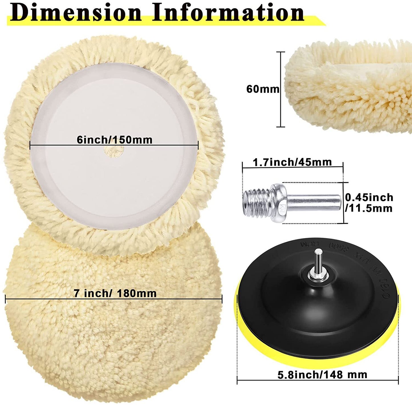 6-inch wool polishing pad + backing pad hook and loop for composite materials.