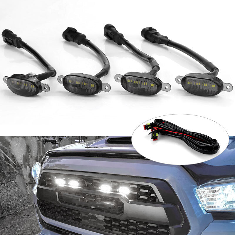 4X Front Grille Grill Running Lights Smoke for Ford F-150 Style White LED