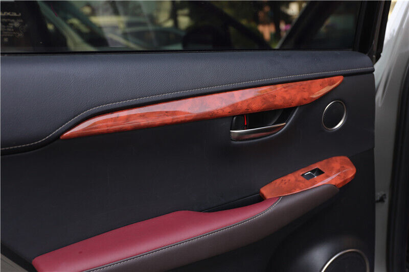 Car Inner Door Panel Cover Trim Strip 4PCS Fit for Lexus NX 2015-2020 Brown Wood