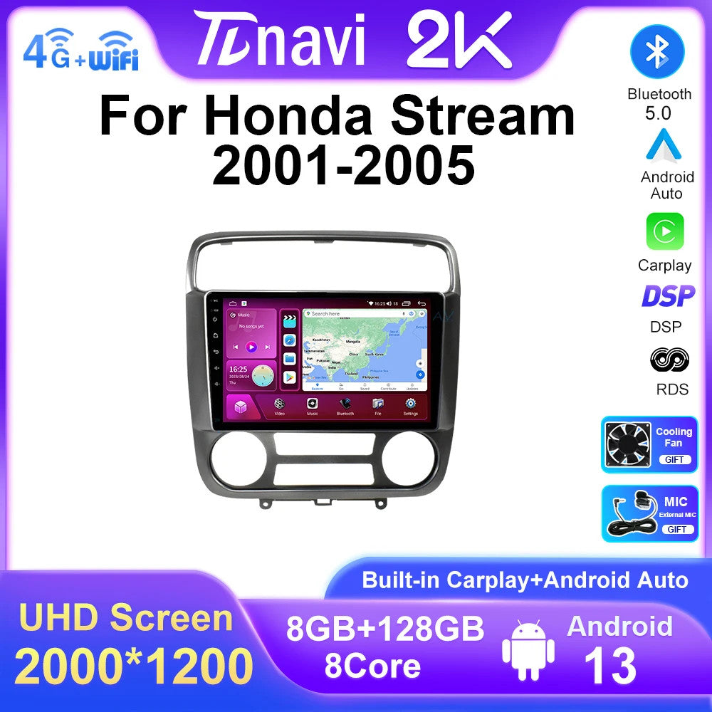 for Honda Stream 2001-2005 Stereo Android CarPlay Car Radio GPS Player Screen