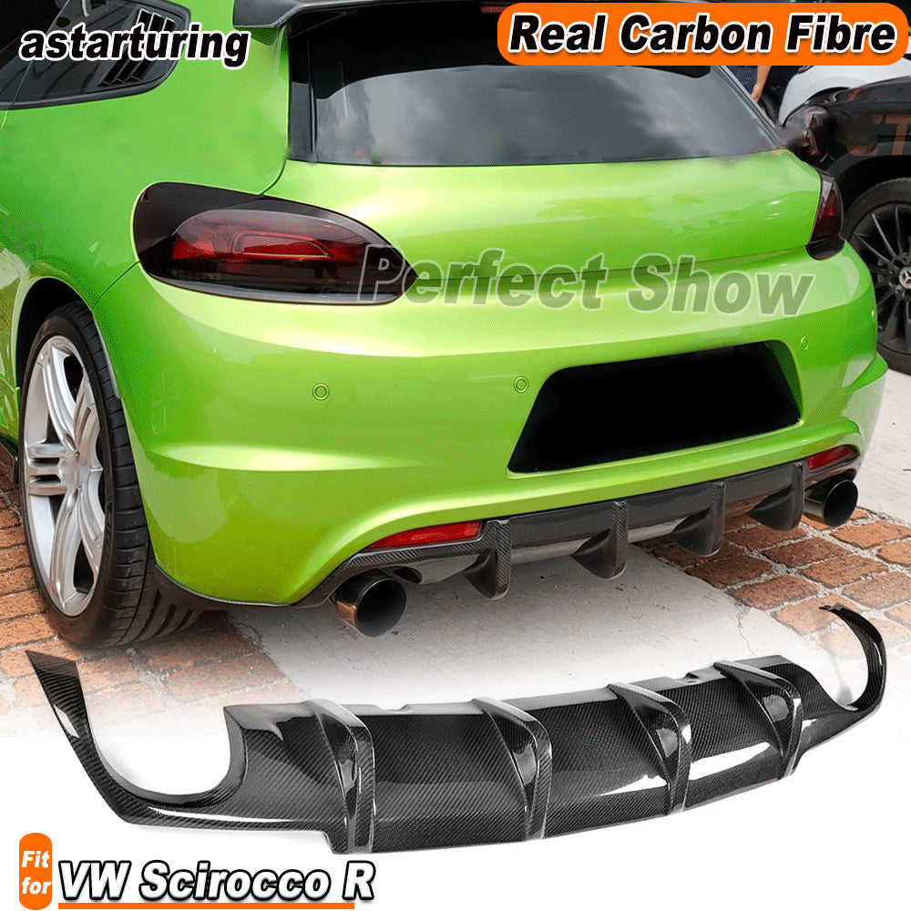 for Volkswagen Scirocco R Bumper 2009-14 REAL Carbon Rear Diffuser Dual Exhaust