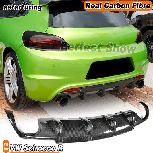 for Volkswagen Scirocco R Bumper 2009-14 REAL Carbon Rear Diffuser Dual Exhaust