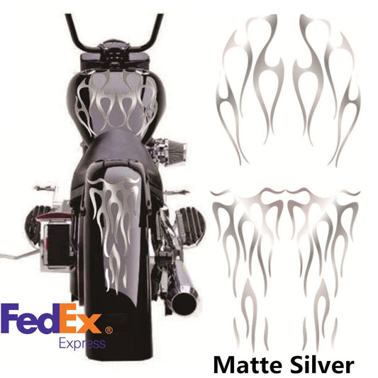 1Set Motorcycle Flame Sticker for Gas Tank  Fender Decals Vinyl Matte Silver Q