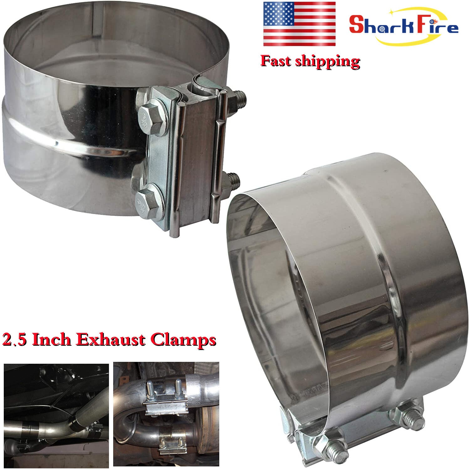 2.5-inch coil connector with pipe clamp, pipe clamp repair parts, stainless steel, 2 pieces
