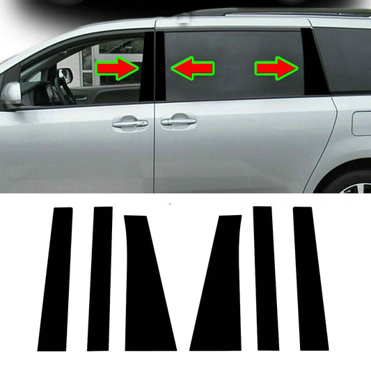 Black Pillar Posts for Toyota for Sienna 2011-2020 6pc Set Door Trim Piano Cover Kit