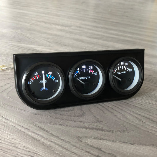 2 52mm Triple Gauge Ammeter Gauge Water Temperature Gauge Oil Pressure Meter
