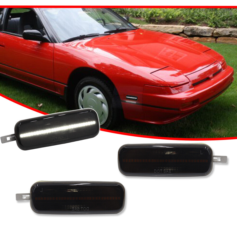 [SMOKED] White LED Side Marker Light Pair Set Suitable for 89-94 240SX S13 93-97 Altima- v