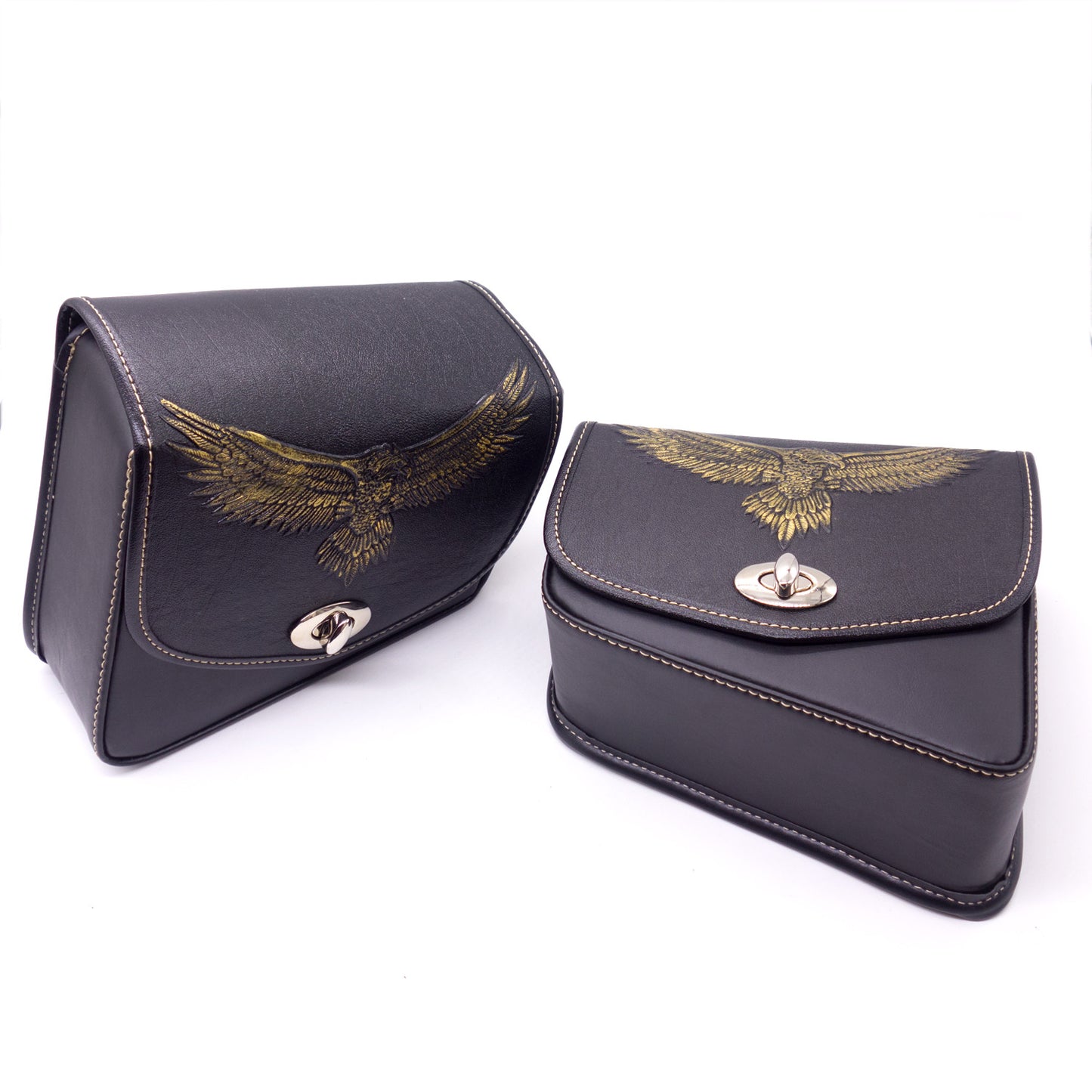 Pair Black PU Leather for Eagle Saddlebags Pouch Saddle Bag for Harley for Honda for Suzuki Q