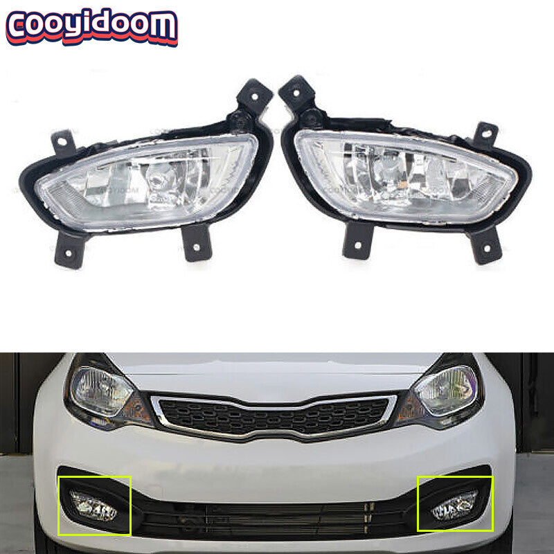 1. Dual front bumper fog lights for Kia Rio SEDAN 2012-2015 driver and passenger side.