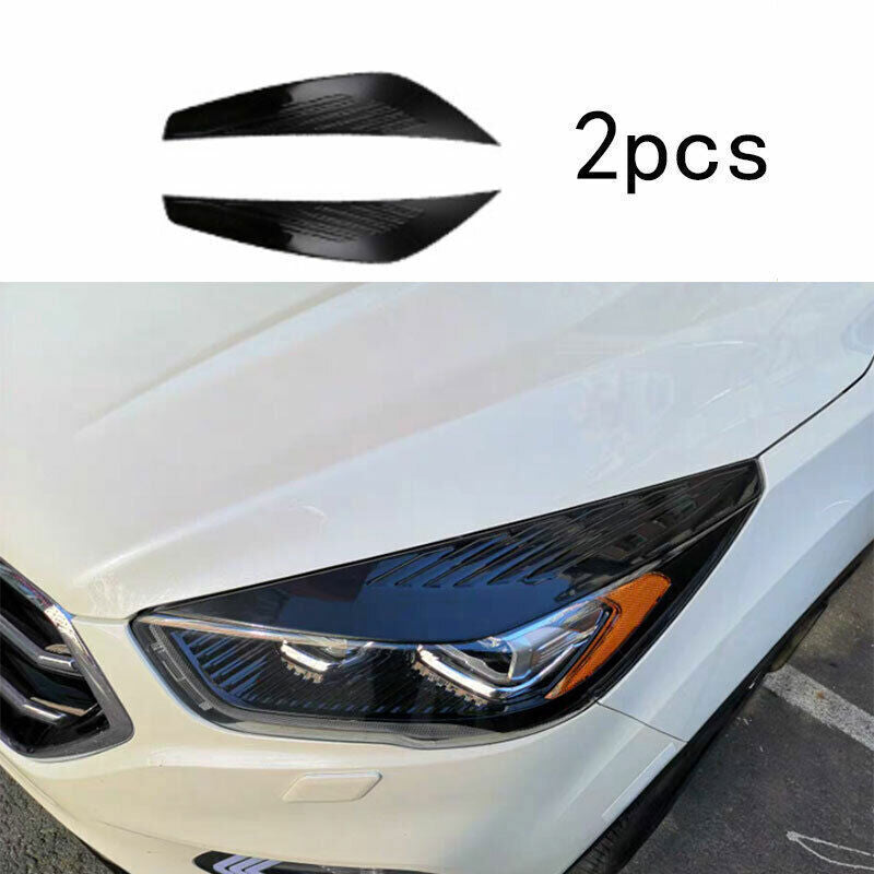 Fit for Ford Escape Kuga 2017-19 2PCS Glossy Black Front Headlight Lamp Eyebrow Trim