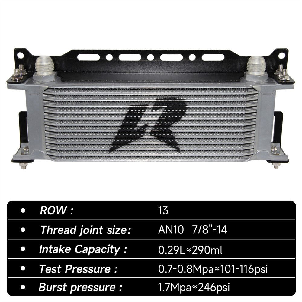 Universal 13 Row Engine Stacked Plate Oil Cooler Aluminium AN10+Mounting Bracket