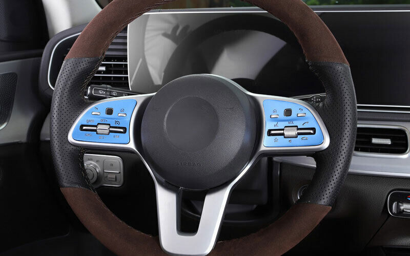 for Benz GLE GLS 2020-2023 Blue Aluminum Inner Steering Wheel Switch Cover Trim