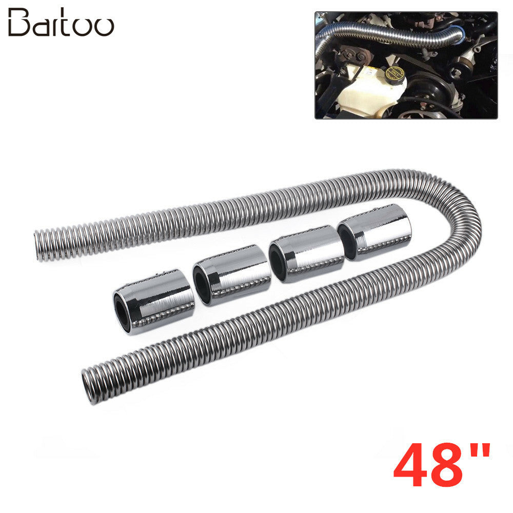 48 Flexible Upper/Lower Radiator Hose Kit Stainless Steel with 2 Chrome Caps