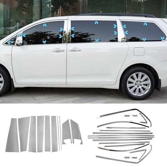 Silver Steel Window Molding W/pillars Post Cover Trim for Toyota for Sienna 11-2020