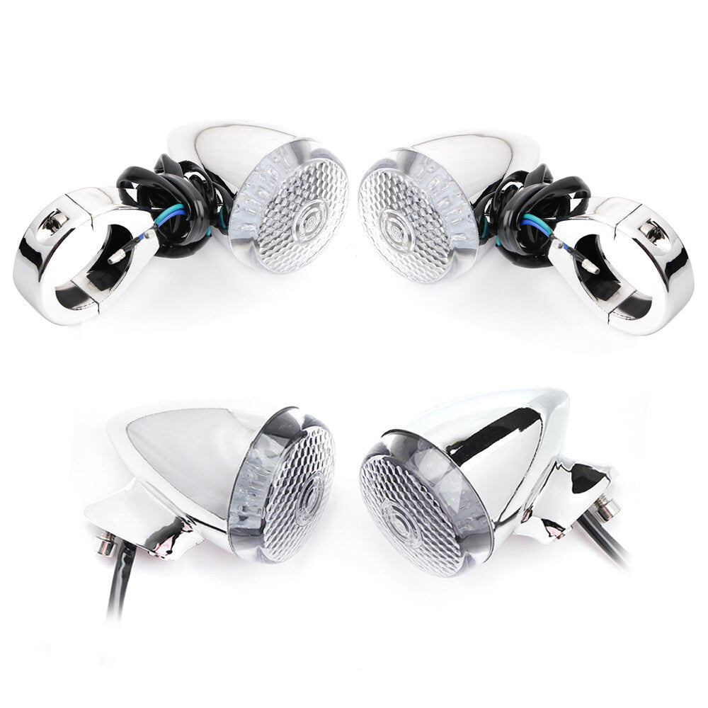 4x Front Rear Motorcycle LED Turn Signal Light 41mm Fork Clamp Chrome for Harley Q