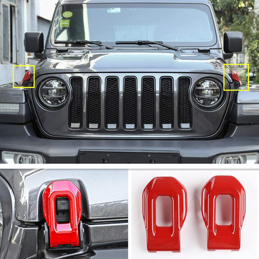 Red Hood Lock Latches Catch Brackets Covers Trim For 2018-2023 for Jeep for Wrangler JL v