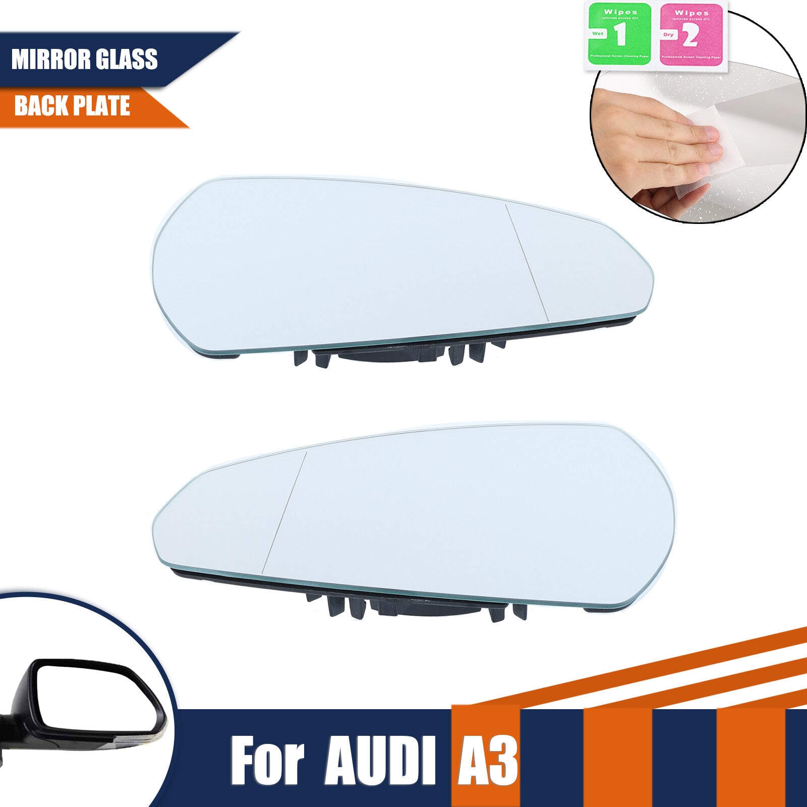 for AUDI A3 2013-2020 Heated Mirror Glass Left And Right Side With Mirror Holder Q