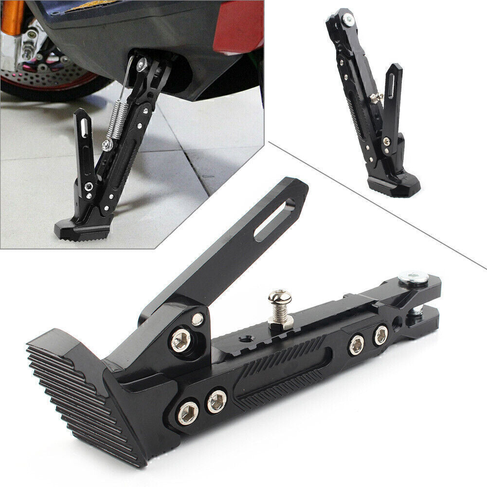 BLK Stainless steel Motor Non-slip Adjustable Kickstand Foot Side Support Stand Q
